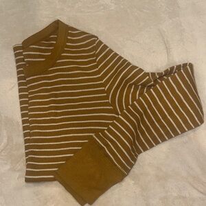 Women's Striped waffle long sleeve in Mustard and White